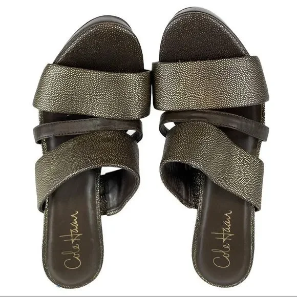 COLE HAAN / NIKE AIR Gold Leather Slide Sandals -7 - Picture 15 of 15